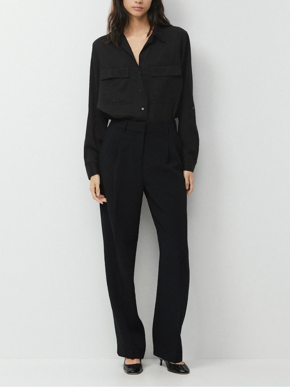 Aritzia The Effortless Pant Crepette Tailored Trouser Bottoms Wide Leg Black